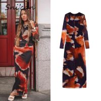 Fashion Tie Dye Bodycon Slim Sexy Dresses Spring Long Sleeve O Neck Midi Robe Femme 2022 Vestidos Mujer Sukienki Letnie Outwear