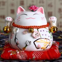 4.5 inch Ceramic Maneki Neko Statue Lucky Cat Money Box Fortune Cat Figurine Piggy Bank Home Decor Gift Feng Shui Ornament