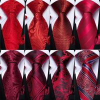 New Design Wedding Men Tie Red  Solid Striped Paisley Neckties For Men Business Dropshipping DiBanGu Hanky Cufflinks Tie Set Ties