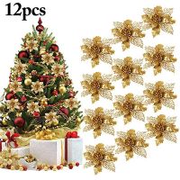 12pcs/Lot Artificial Hollow Flowers Beautiful Ornament Hanging on The Christmas Tree Wedding Christmas Valentine 39;s Day Decor