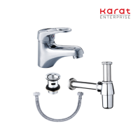 Karat Faucet ชุดเซ็ทก๊อกเดี่ยวอ่างล้างหน้าแบบก้านโยก สะดืออ่าง ท่อน้ำทิ้งและสายน้ำดียาว 16นิ้ว KFA-029-610