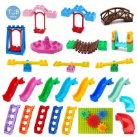 Blocks Amusement Park Accessory Slide Ladder Swing Seesaw Carousel Big Large-particle City Building Childrens Gift Bricks Toy