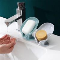 ☂◕☃ Bathroom Shower Soap Holder Leaf Shape Soap Box Drain Soap Holder Box Sponge Storage Tray Creative Sucker Water Free Storage Box