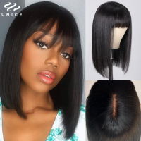 UNice Hair Wear Go Straight Bob Wig With Bang 3X1 Lace Wig Pre Plucked Middle Part วิกผมมนุษย์สำหรับผู้หญิงวิกผมไม่มีกาว