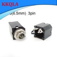 QKKQLA Shop 2pc PJ-612A 3Pin 6.35mm 6.5 mono Female power Jack Panel Mount Solder Nut Headphone Connector Socket 1/4 inch Audio Microphone