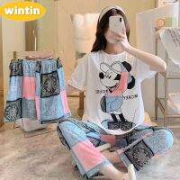 Wintin New Three-Piece Set Pajamas Womens Summer Short Sleeve Loose Korean Style Student plus Size Ins Outerwear Homewear Suit