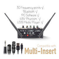 HISINGWELL เครื่องผสม Dj เสียงสี่ช่องสัญญาณพร้อมไมโครโฟนไร้สาย UHF,Bluetooth, USB และ48V Phantom Power การบันทึกที่เหมาะสม