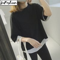 เสื้อยืดผู้หญิง LuFashion ฤดูร้อนสไตล์เกาหลีแขนสั้นแบบหลวมเสื้อลำลอง