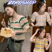 Zero shop?พร้อมส่ง? (Zero-2220)  เสื้อภักไหมพรมแขนสั้น น่ารักสไตล์เกาหลีมาก -WY