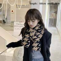 {Warm scarf}หรูหราผู้หญิงฤดูหนาวที่อบอุ่นผ้าพันคอ Houndstooth ลายสก๊อตพู่ห่อยาว Pashmina หนานุ่มวินเทจผ้าคลุมไหล่กลางแจ้งเลียนแบบแคชเมียร์