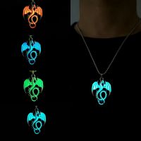 Halloween Vintage Stainless Steel Luminous Dragon Pendant Necklace Punk Hip Hop Party Men Women Fluorescent Wolf Totem Necklace