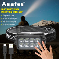 Asafee K354 Induction Headlamp 8*LED Light SOS 350LM IPX4 Waterproof 120° Rotation Gear Switch USB Rechargeable Built In 1200mAh Battery Outdoor Running Camping Night Headlight