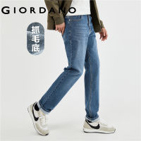 Mid rise fleece-lined five-pocket denim jeans Free Shipping 01113702