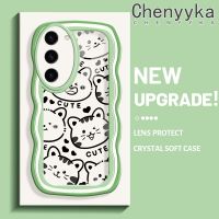 Chenyyka S23ปลอกสำหรับ Samsung S23พิเศษเคสลายการ์ตูนแมวน่ารักเวฟขอบเคสนิ่มกันกระแทกป้องกันเลนส์กล้องเคสโทรศัพท์โปร่งใสสีสันสดใสเคสซิลิโคนใส