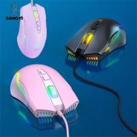 SANGYI อุปกรณ์โน๊ตบุ๊คเกมเดสก์ท็อปไฟ RGB Backlit USB เมาส์พร้อมไฟ RGB สำหรับแล็ปท็อป PC เมาส์แบบมีสายเมาส์เมาส์เกม PC เมาส์ที่เหมาะกับสรีระเมาส์แบบออปติคัล