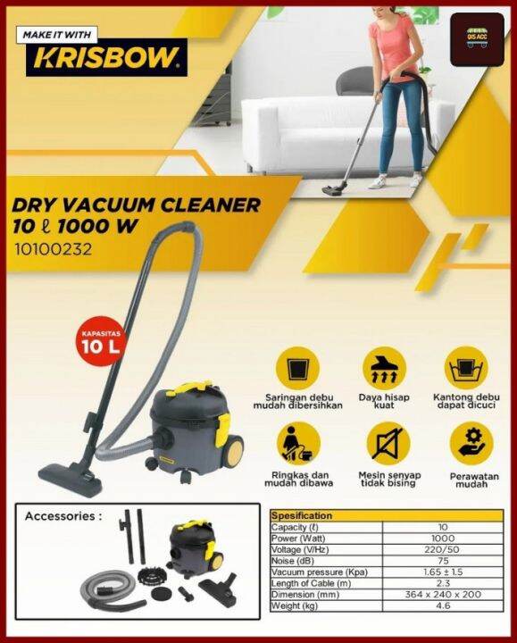 KRISBOW Vacuum Cleaner 10 Ltr Penghisap Debu Kering 1000 Watt Lazada