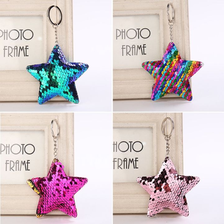 cute-star-keychain-glitter-pom-pom-sequins-keychain-gifts-for-women-car-bag-accessories-key-ring-key-chains