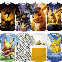 แฟชั่นน่ารัก Pokemon T เสื้อ Anime Pika Boy เสื้อยืด Pikachu Boy O-Neck cotton แขนสั้น toplevel