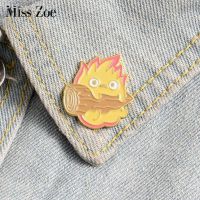 Calcifer Enamel Pin Custom Japanese Anime Brooches Fire Elf Badge for Bag Lapel Pin Buckle Howl Jewelry Gift for Friends