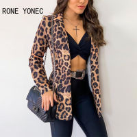 Women Chic Casual Elegant Leopard Notched Collar Detail Double Blazer Women Top