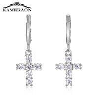 Kameraon Trendy Crystal Crosses Earrings Drop Bright Korean Style Platinum Plated Jewelry Cubic Zirconia Catkin with Stones