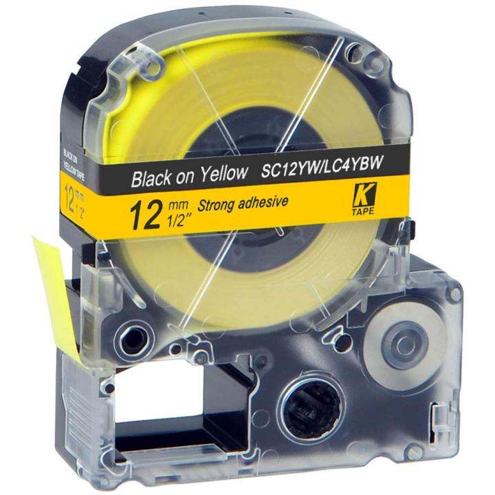 12mm*8m SC12YW LC4YBW Black on Yellow Label Tapes Compatible Epson