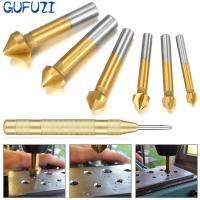 GUFUZI ชุดหัวเจาะ Countersink 90 ° 6ชิ้นดอกสว่านลบความคมเคลือบไทเทเนียม6.3-20.5มม. ชุดหัวเจาะที่ลบเหลี่ยมมุมงานไม้3ขลุ่ยชุดตัดพร้อมที่เจาะรูจุดศูนย์กลางสำหรับไม้พลาสติกโลหะ