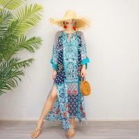 COD DSFDGESERRRRR 2022 New Boho Dress Seaside Holiday Beachwear Womens Slim Ethnic Style Print Long Kaftan Dress Fashiom Caftan