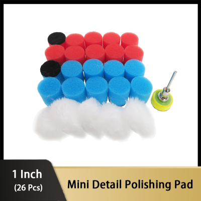 1 Inch 26 Pcs Mini Car Foam Drill Polishing Pad with Wool Waxing Buffing Pads 25mm Backer for Polishing Fog Lights Door Handles