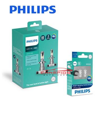 PHILIPS หลอดไฟหน้ารถยนต์ Ultinon LED 6000K H4 +160%+T10 LED 6000K