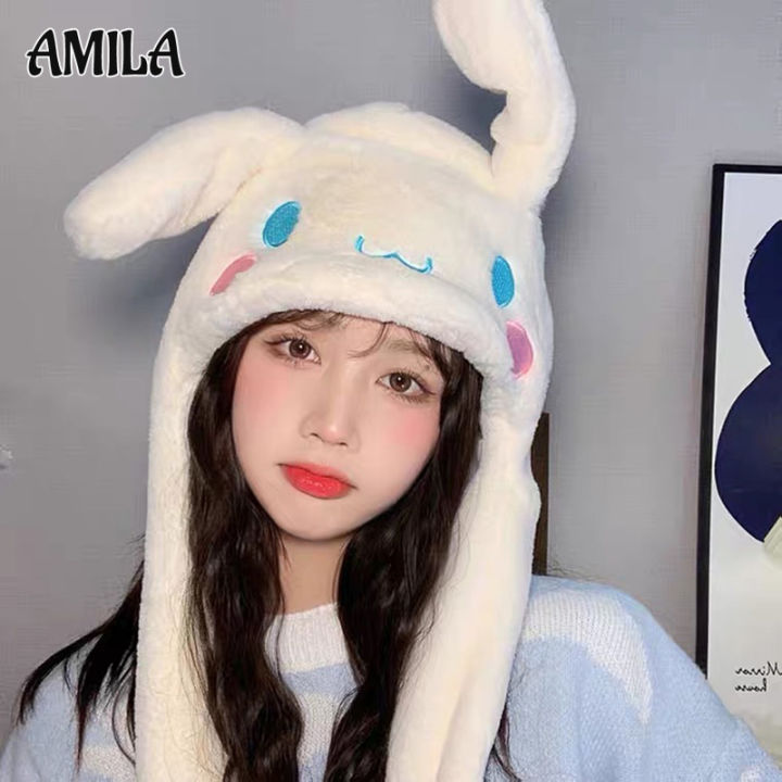 หมวกผ้านุ่มน่ารัก-amila-มีหูเคลื่อนไหวสุนัขอบเชยการ์ตูนอบอุ่นและหวาน