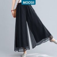 COD DSFERTGERRYYY MOOSII Wide-Leg Pants High-Waist Loose Culottes Womens White Black Skirt One-Piece Dress New Style Fashion Ready Stock High-Quality Wicker Chiffon Size: M-4XL