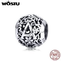 【✔In stock】 WYSUYU SHOP Wostu สร้อยคอลูกปัดลายฉลุดอกไม้แบบอักษร A ลูกปัดเงิน925แบบทำมือเครื่องรางเครื่องประดับทำ Cqc1158