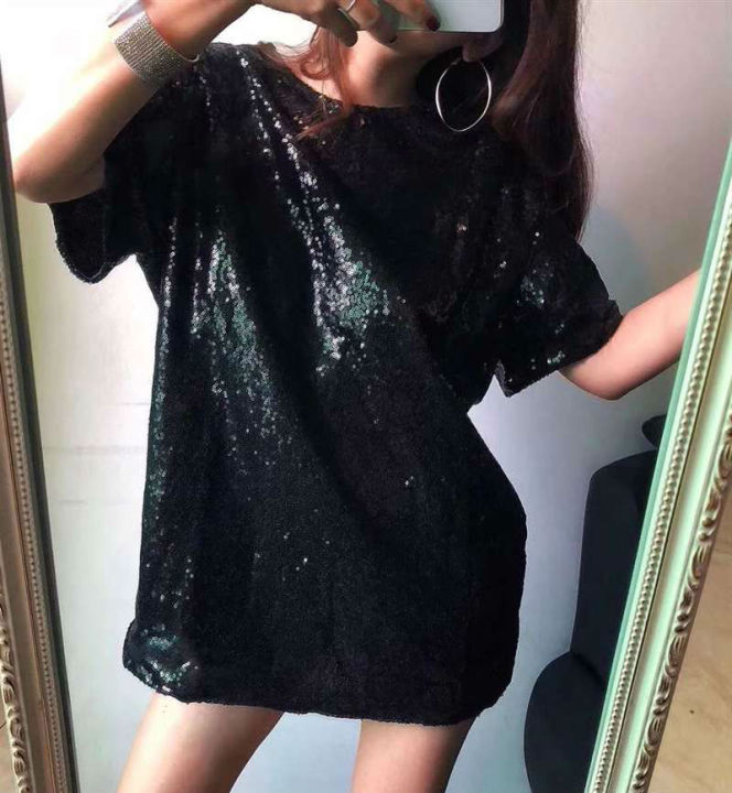 sequined-short-sleeved-t-shirt-for-women-2021-early-spring-new-korean-style-internet-celebrity-super-hot-bling-loose-top-half-sleeve-night-club-style