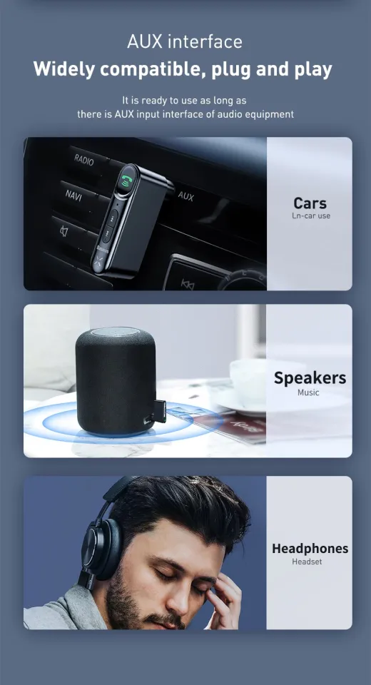 Baseus Car Aux Bluetooth Adapter 3.5mm Jack Audio Bluetooth 5.0 Car Kit  Wireless Handsfree Receiver for Speaker Phone Transmitter Music