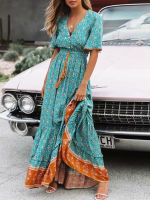 2023 Summer Maxi Boho Dress Women Tassel Bohemian Long Party Dress Ladies Viscose Floral Print Beach Dress For Women