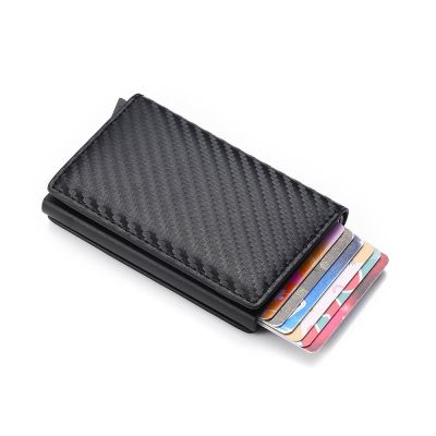 ZZOOI 2022 Card Holder Wallets Rfid Unisex Carbon Fiber Black Magic Trifold Leather Slim Mini Women Wallet Men Small Money Bag Purses