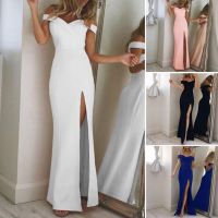 【jw】☄✌  Evening Prom Shoulder Backless Split Hem Womens Gown for Waist