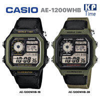 Casio แบตเตอรี่ 10 ปี กันน้ำ100m นาฬิกาข้อมือผู้ชาย สายผ้านาโต้ รุ่น AE-1200WHB ของแท้ รับประกัน 1 ปี