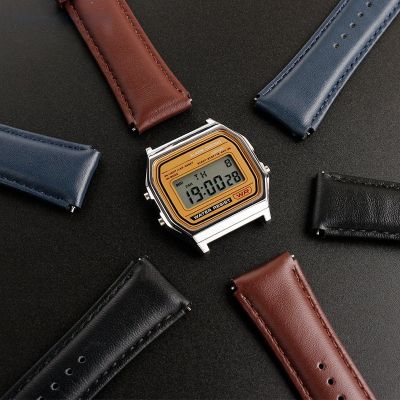 นาฬิกาหนังนาฬิกา Casio A159W-N1สายรัดข้อมือ A168 A158WA วินเทจสายตารางโลหะขนาดเล็กห่วงโซ่ปลดเร็ว18มม. สายนาฬิกาข้อมือ CarterFa