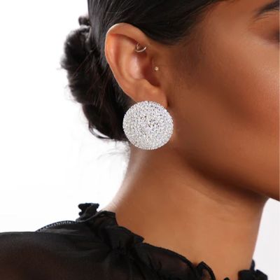 【YP】 TREAZY Rhinestone Big Round Stud Earrings Fashion Color Statement Jewelry Wedding