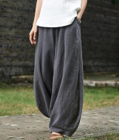 Cotton Linen Bloomers Wide Leg Pants Women Vintage Full Length Fashion Elegent Pants Solid Elasitic Waist Spring Autumn 5XL