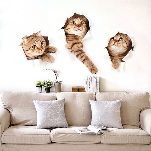 สติ๊กเกอร์ติดผนังไวนิลน่ารัก3d-ลูกแมวแมวห้องนอนตู้เย็นรูปลอกหน้าแรกภาพจิตรกรรมฝาผนังศิลปะตกแต่ง