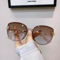 【CC】 2022 New Round Sunglasses Womens Korean Version Metal Rimless Gradient Glasses Luxury Shades UV400