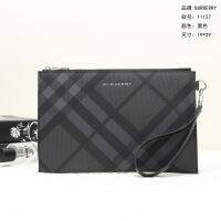 [Black Blue] BurberyS Men S Clutch Bag Leather Men S Bag Fashion Men S Business Bag Classic Plaid Bag