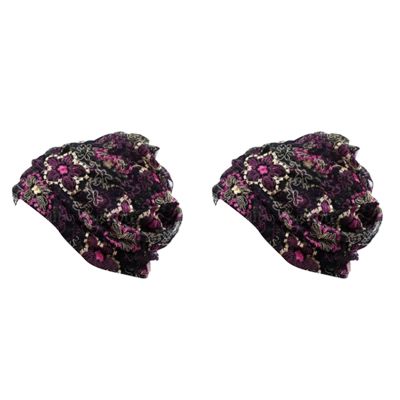 2X Women Lady Winter Bandana Beanie Turban Head Wrap Band Lace Hat Warm Cap, Black Rose Red