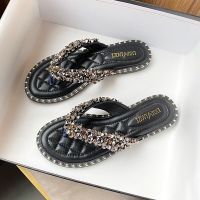 HOT★Glitter Rivets ผู้หญิง Flip Flops ส้นแบนโลหะ Studded Jandal รองเท้าแตะ34-43 Plus ขนาดฤดูร้อนรองเท้าเดินชายหาดสำหรับสตรีรองเท้าแตะ