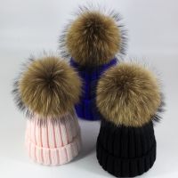 【YD】 mink and fox ball cap pom winter hat for women girl s knitted beanies brand new thick female 50-54-60CM