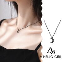 A HELLO GIRL Korean Ins Black Moon Pendant Necklace for Women Simple Clavicle Chain