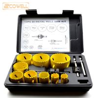 SCOWELL 13pcs Holesaw Blades Kit HSS Bimetal Hole Saw Bit Set Adjustable Crown Saw Cutter Metal Cutting Core Drill Bit DIY Tools Drills  Drivers